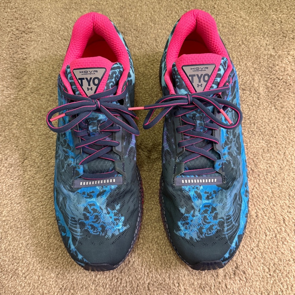 EUC Under Armour Men’s Hovr Tokyo Machina Blue and Pink Running Sneaker Size 13 - Picture 2 of 8